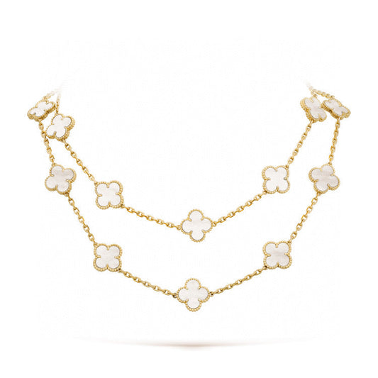 [Regal Jewels]CLOVER 20 MOTIFS WHITE MOP NECKLACE
