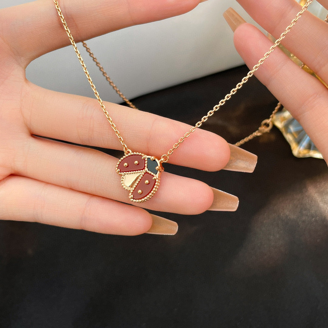 [Regal Jewels]LUCKY  CARNELIANS LADYBUG NECKLACE