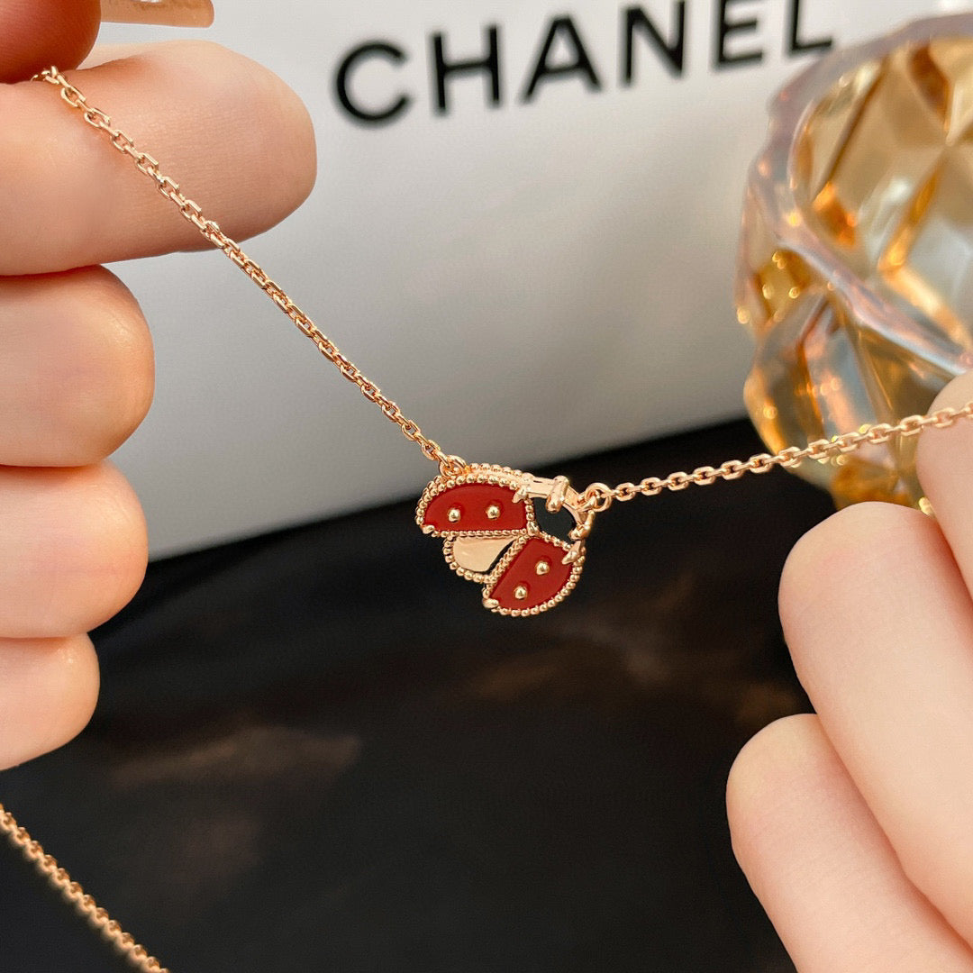 [Regal Jewels]LUCKY  CARNELIANS LADYBUG NECKLACE