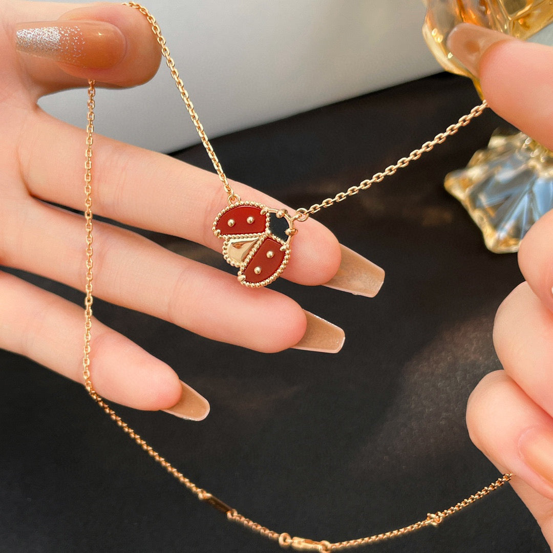 [Regal Jewels]LUCKY  CARNELIANS LADYBUG NECKLACE