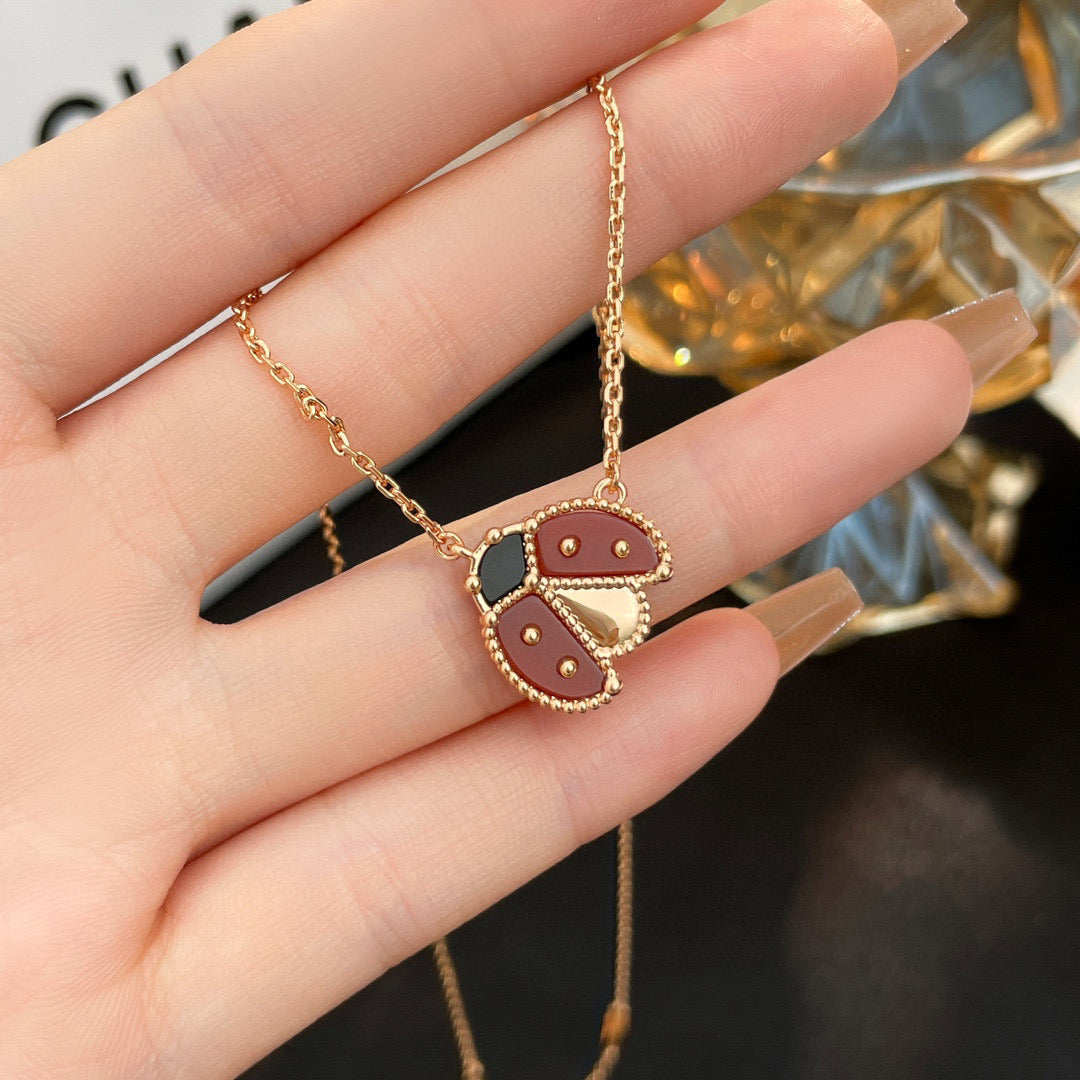 [Regal Jewels]LUCKY  CARNELIANS LADYBUG NECKLACE