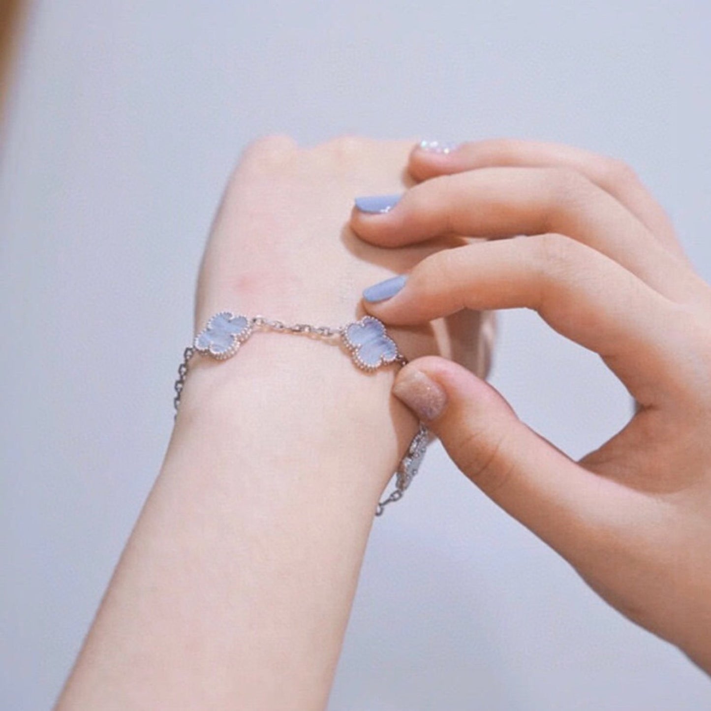 [Regal Jewels]CLOVER  5 MOTIF PURPLE CHALCEDONY BRACELET SILVER