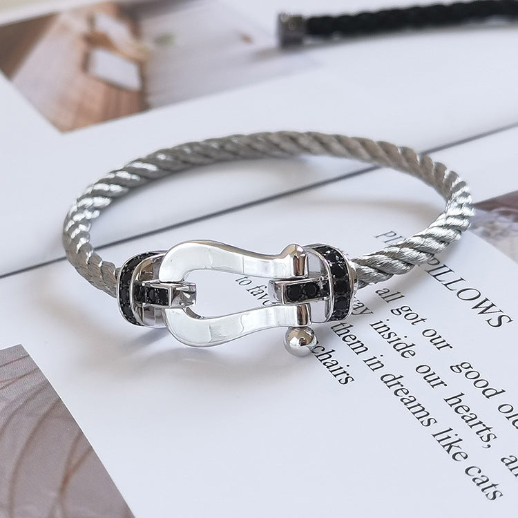 [Regal Jewels]FORCE LARGE HORSESHOE BLACK DIAMOND BRACELET SILVER