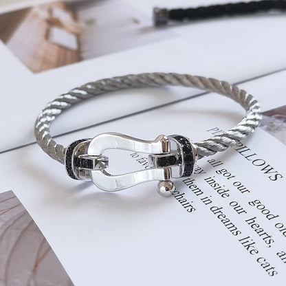 [Regal Jewels]FORCE LARGE HORSESHOE BLACK DIAMOND BRACELET SILVER