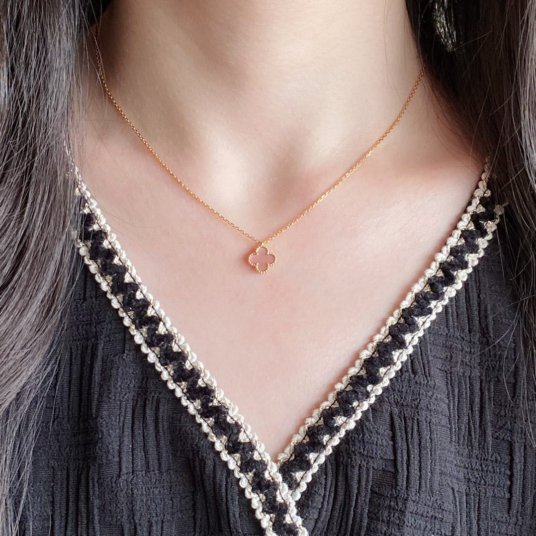 [Regal Jewels]CLOVER 15MM PINK MOTHER-OF-PEARL SINGLE FLOWER NECKLACE