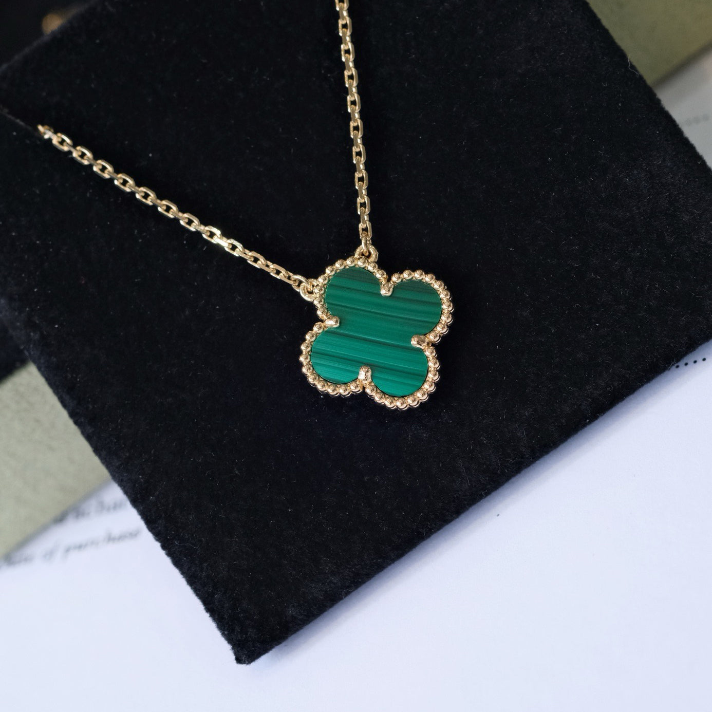 [Regal Jewels]CLOVER 15MM MALACHITE SINGLE FLOWER  NECKLACE