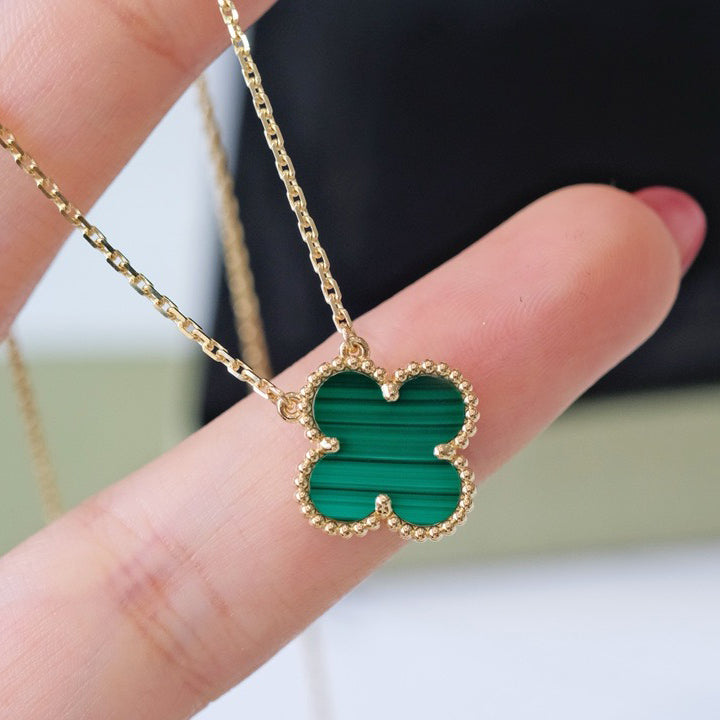 [Regal Jewels]CLOVER 15MM MALACHITE SINGLE FLOWER  NECKLACE