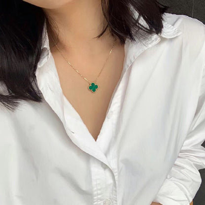 [Regal Jewels]CLOVER 15MM MALACHITE SINGLE FLOWER  NECKLACE