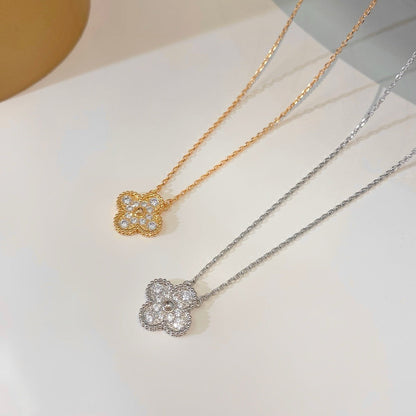 [Regal Jewels]CLOVER 15MM DIAMOND SINGLE FLOWER NECKLACE