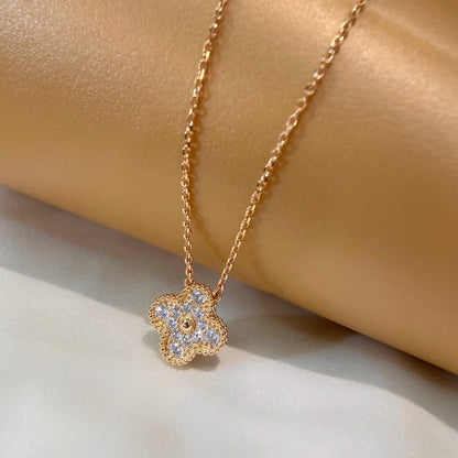 [Regal Jewels]CLOVER 15MM DIAMOND SINGLE FLOWER NECKLACE
