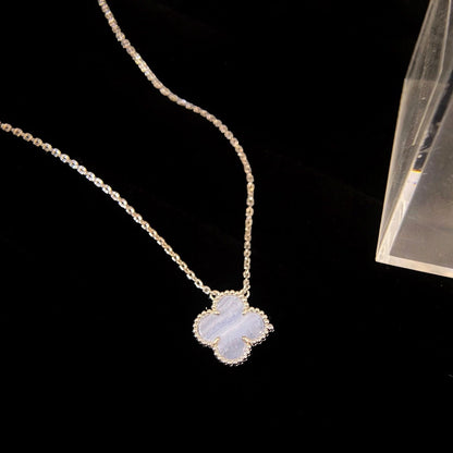 [Regal Jewels]CLOVER 15MM BLUE CHALCEDONY NECKLACE SILVER