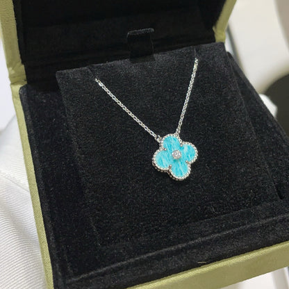 [Regal Jewels]CLOVER 15MM DIAMOND SVRES PORCELAIN  NECKLACE SILVER