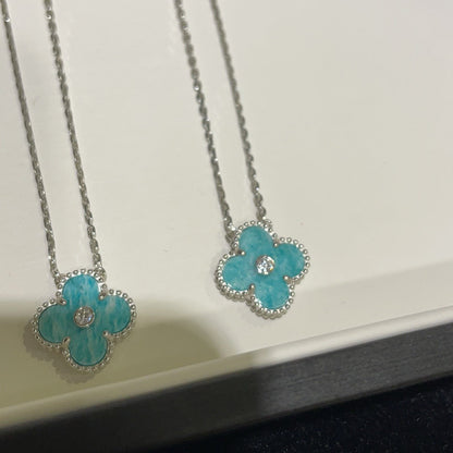 [Regal Jewels]CLOVER 15MM DIAMOND SVRES PORCELAIN  NECKLACE SILVER