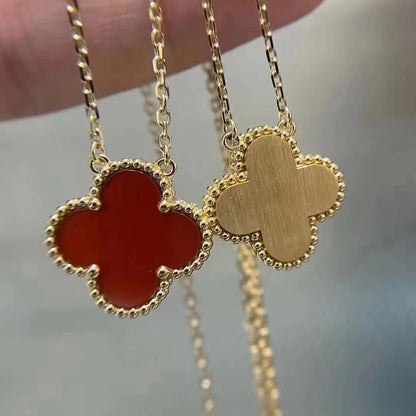 [Regal Jewels]CLOVER 15MM CARNELIAN SINGLE FLOWER NECKLACE