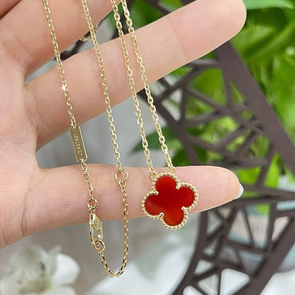[Regal Jewels]CLOVER 15MM CARNELIAN SINGLE FLOWER NECKLACE