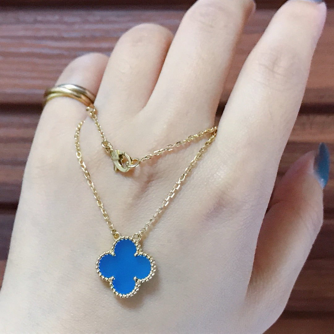 [Regal Jewels]CLOVER 15MM BLUE AGATE NECKLACE