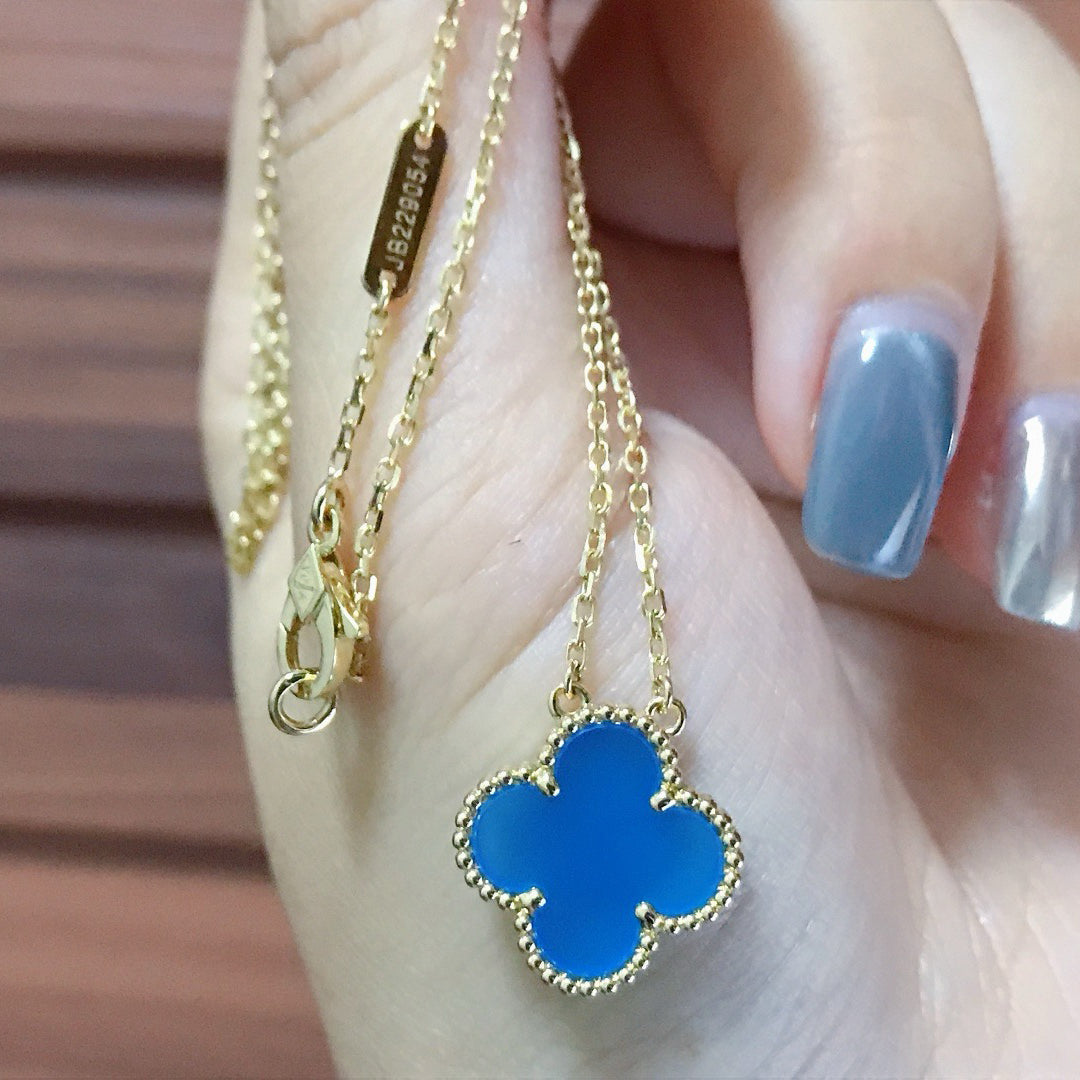 [Regal Jewels]CLOVER 15MM BLUE AGATE NECKLACE