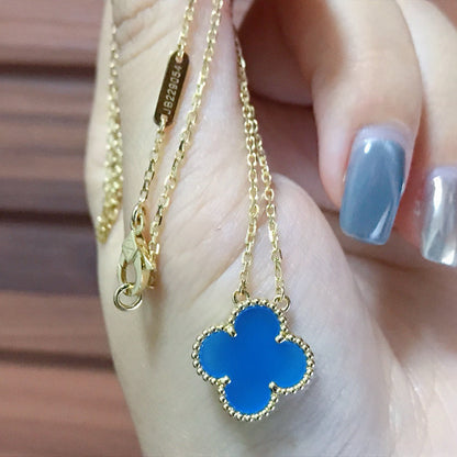 [Regal Jewels]CLOVER 15MM BLUE AGATE NECKLACE