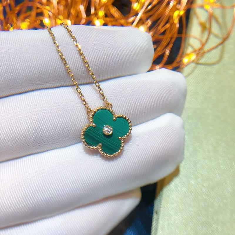[Regal Jewels]CLOVER 15MM DIAMOND TURQUOISE NECKLACE