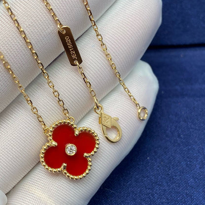 [Regal Jewels]CLOVER 15MM DIAMOND CARNELIAN NECKLACE
