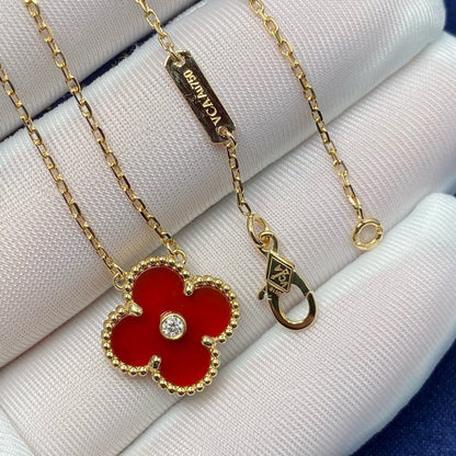 [Regal Jewels]CLOVER 15MM DIAMOND CARNELIAN NECKLACE