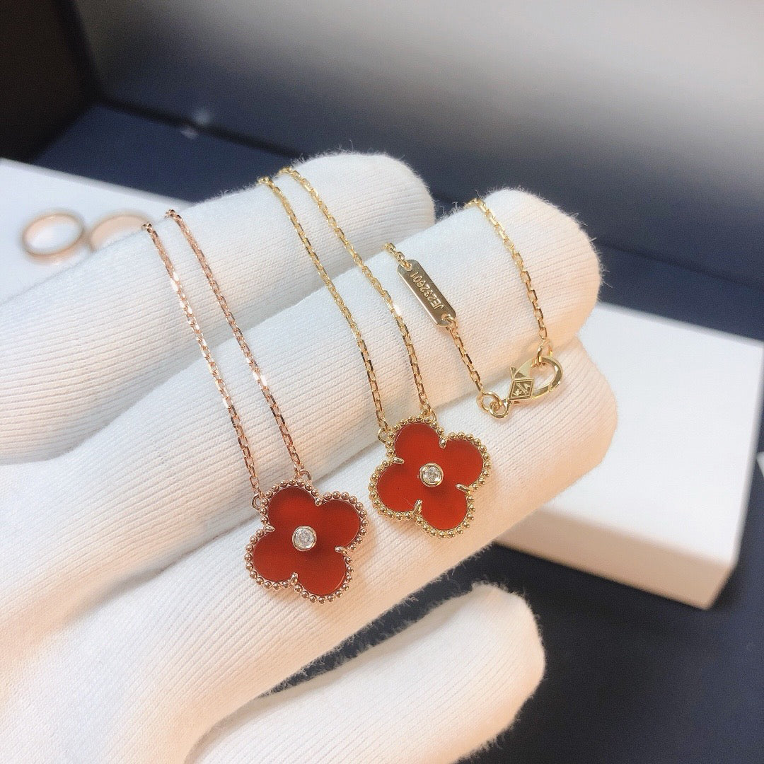 [Regal Jewels]CLOVER 15MM DIAMOND CARNELIAN NECKLACE