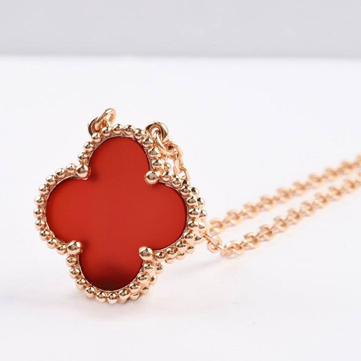[Regal Jewels]CLOVER 15MM CARNELIAN SINGLE FLOWER NECKLACE