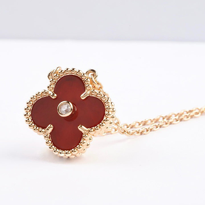 [Regal Jewels]CLOVER 15MM DIAMOND CARNELIAN NECKLACE