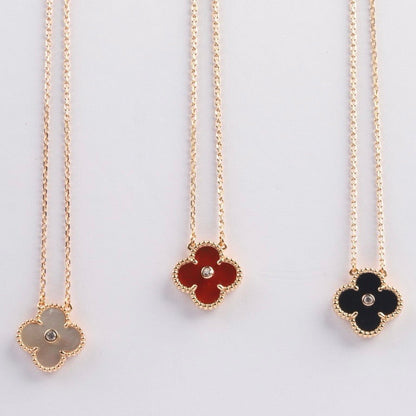 [Regal Jewels]CLOVER 15MM DIAMOND CARNELIAN NECKLACE