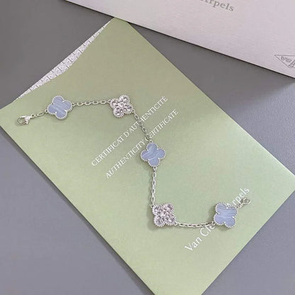 [Regal Jewels] CLOVER 5 MOTIF PURPLE CHALCEDONY BRACELET COLLECTION