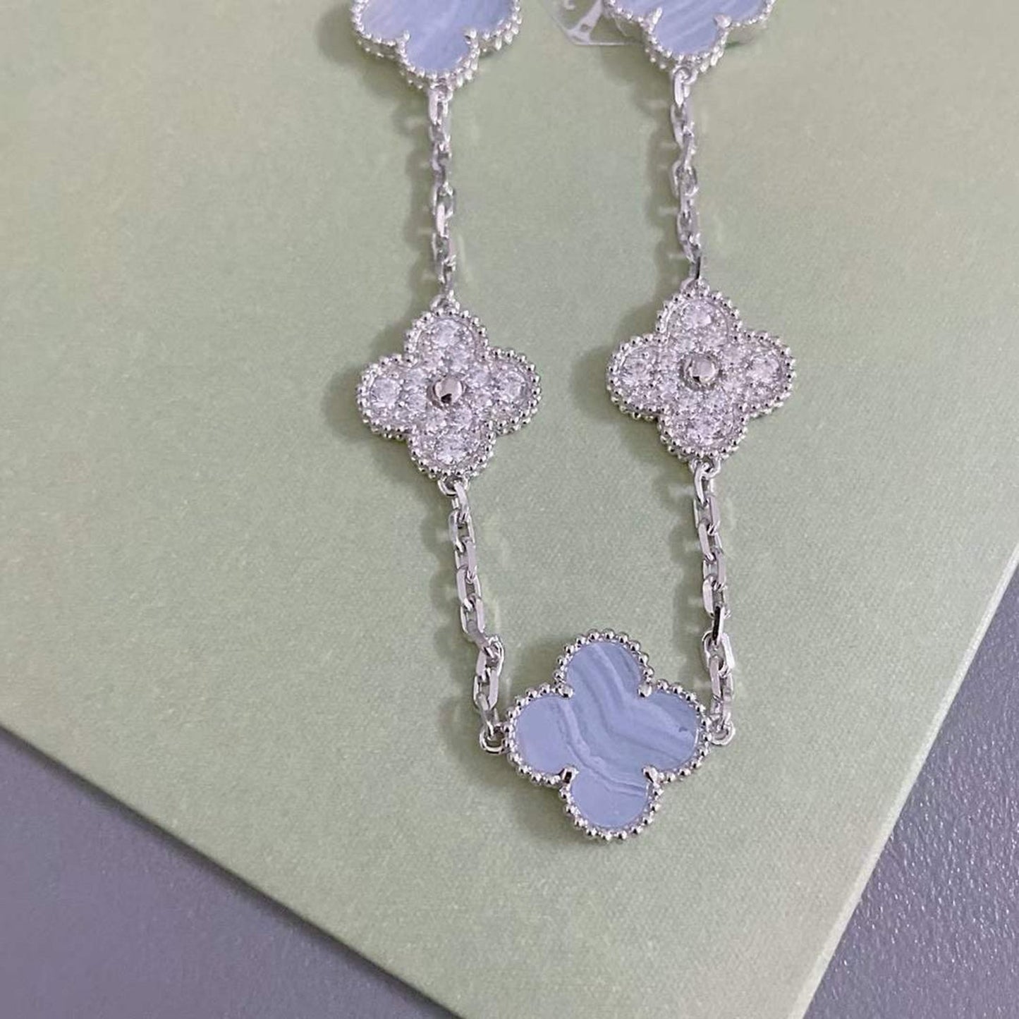 [Regal Jewels]CLOVER  5 MOTIF DIAMOND PURPLE CHALCEDONY BRACELET SILVER