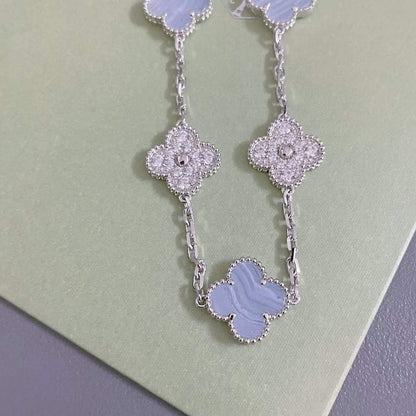 [Regal Jewels]CLOVER  5 MOTIF DIAMOND PURPLE CHALCEDONY BRACELET SILVER