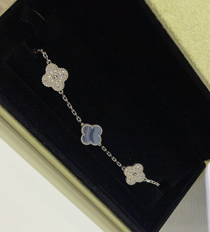 [Regal Jewels]CLOVER  5 MOTIF DIAMOND PURPLE CHALCEDONY BRACELET SILVER