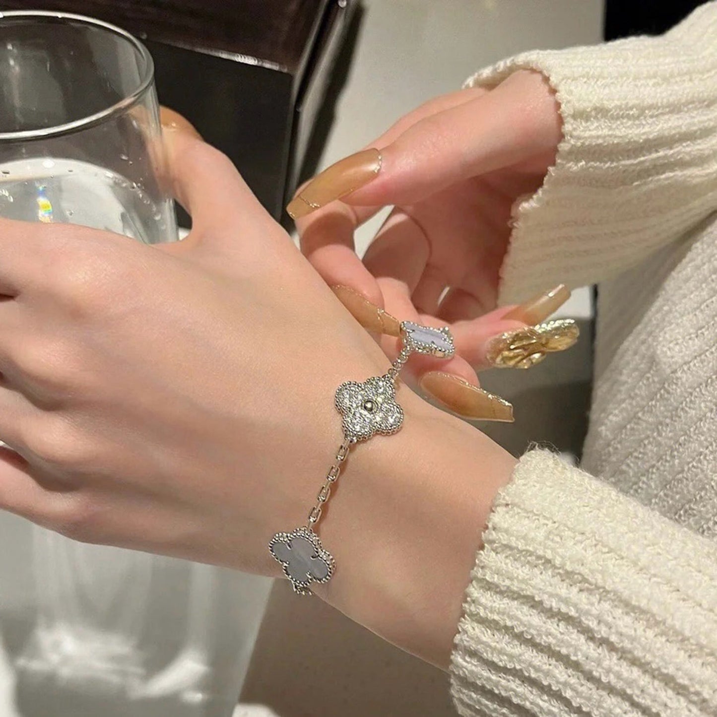 [Regal Jewels]CLOVER  5 MOTIF DIAMOND PURPLE CHALCEDONY BRACELET SILVER