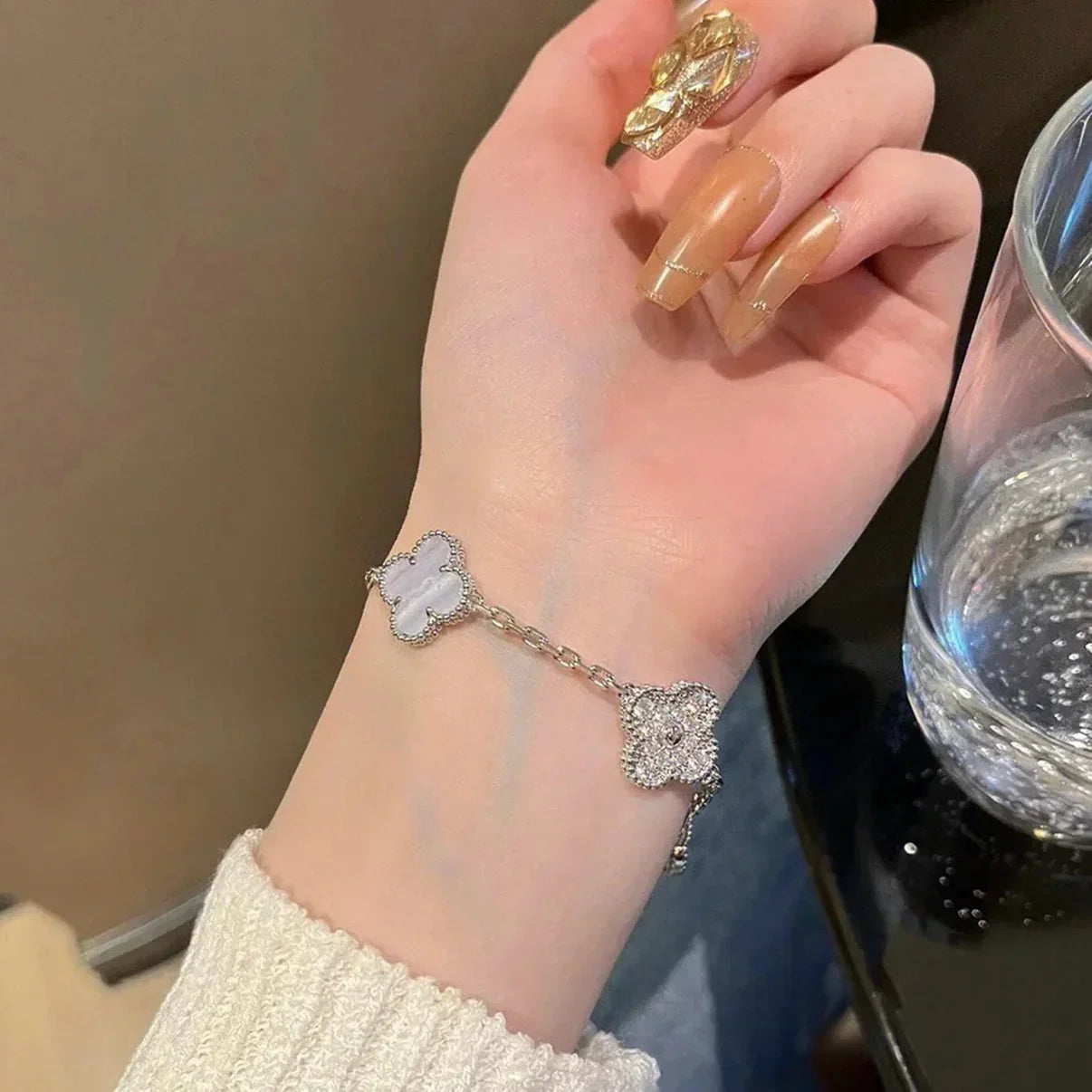 [Regal Jewels] CLOVER 5 MOTIF PURPLE CHALCEDONY BRACELET COLLECTION