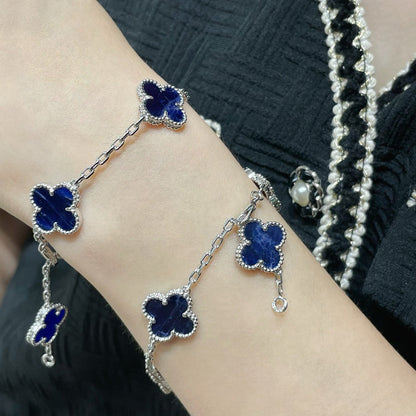 [Regal Jewels]CLOVER 5 MOTIF PIETERSITE SILVER BRACELET