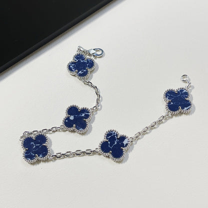 [Regal Jewels]CLOVER 5 MOTIF PIETERSITE SILVER BRACELET