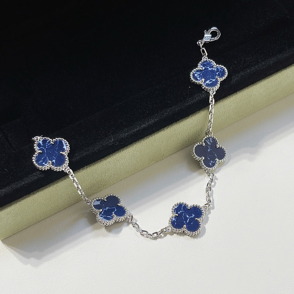 [Regal Jewels]CLOVER 5 MOTIF PIETERSITE SILVER BRACELET