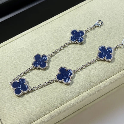[Regal Jewels]CLOVER 5 MOTIF PIETERSITE SILVER BRACELET