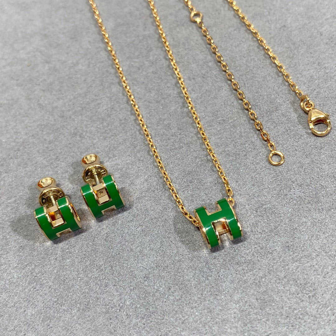 [Regal Jewels]POP H GREEN NECKLACE SILVER AND GOLD