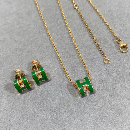 [Regal Jewels]POP H GREEN NECKLACE SILVER AND GOLD