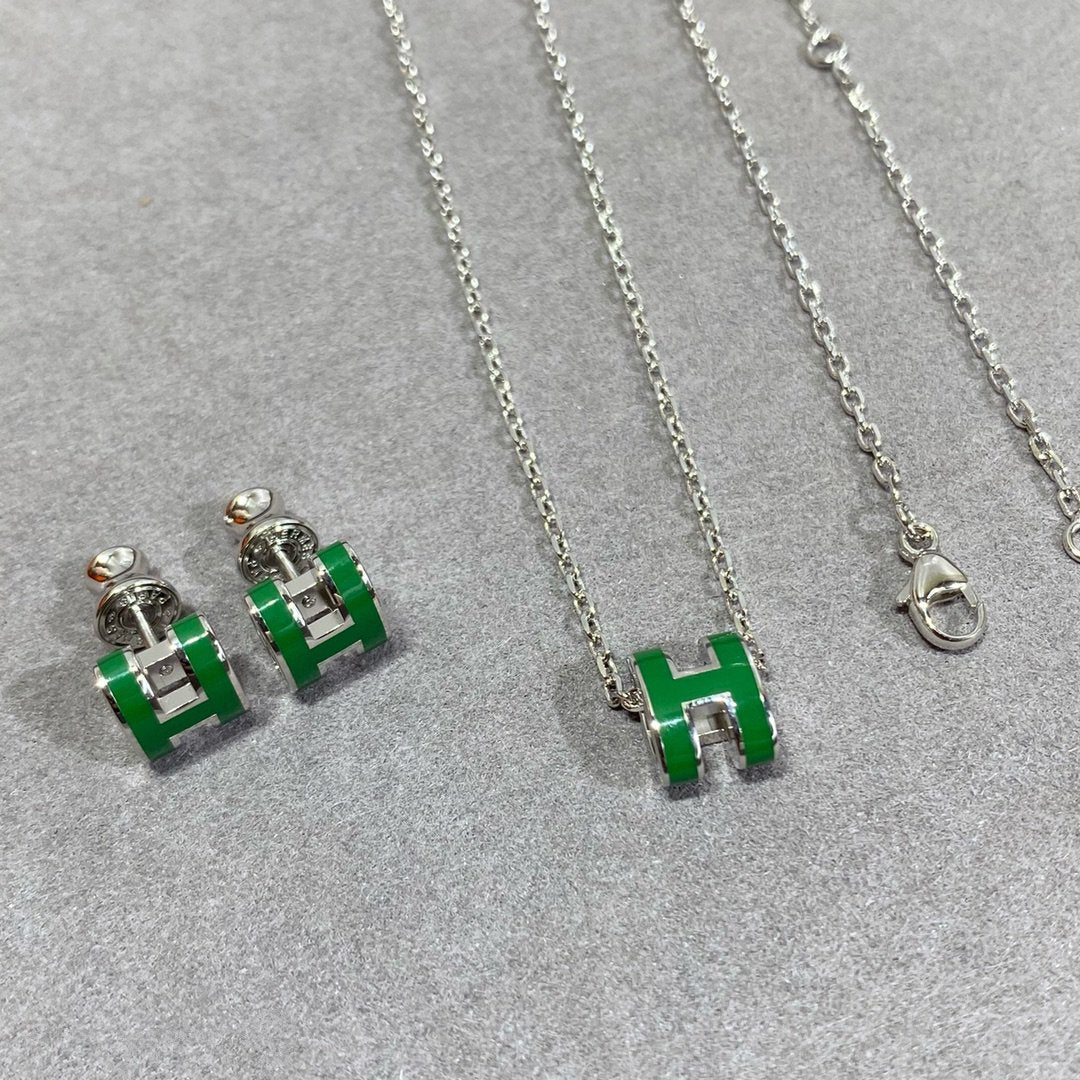 [Regal Jewels]POP H GREEN NECKLACE SILVER AND GOLD