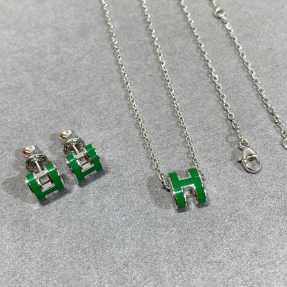 [Regal Jewels]POP H GREEN NECKLACE SILVER AND GOLD