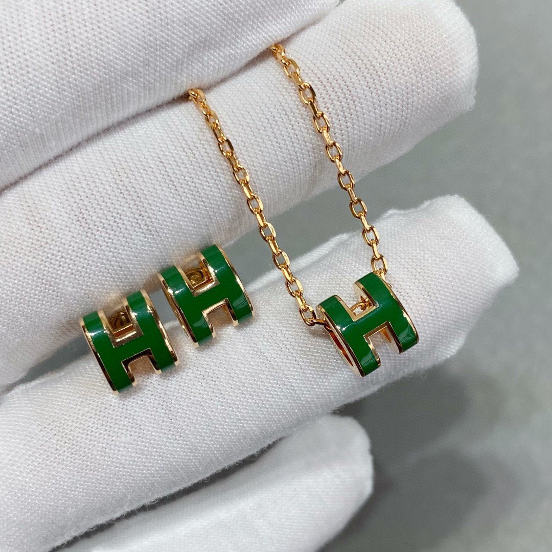 [Regal Jewels]POP H GREEN NECKLACE SILVER AND GOLD