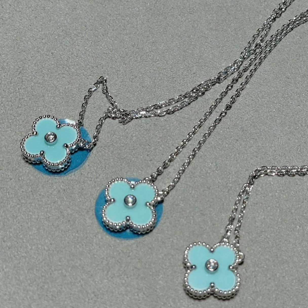 [Regal Jewels]CLOVER 1 DIAMOND LIGHT BLUE SILVER NECKLACE