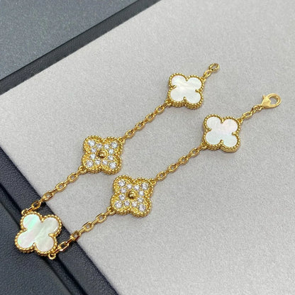 [Regal Jewels]CLOVER WHITE PEARL MOP 5 MOTIF BRACELET COLLECTION