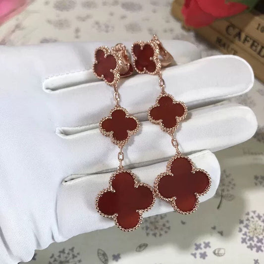 [Regal Jewels]CLOVER 3 MOTIF CARNELIAN DROP EARRINGS