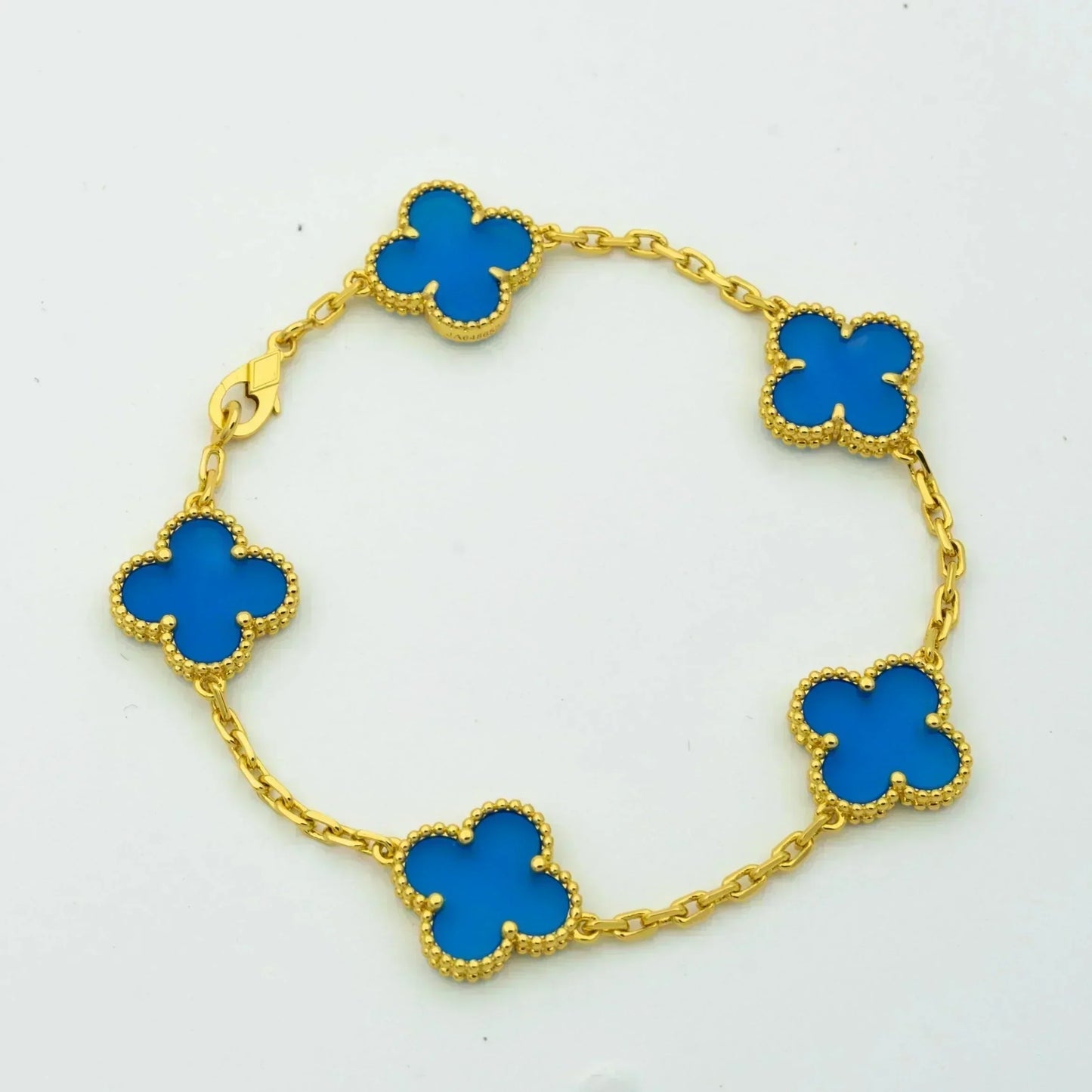 [Regal Jewels]CLOVER 5 MOTIFS BLUE AGATE BRACELET