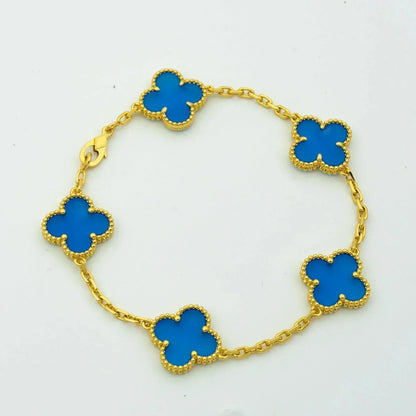 [Regal Jewels]CLOVER 5 MOTIFS BLUE AGATE BRACELET