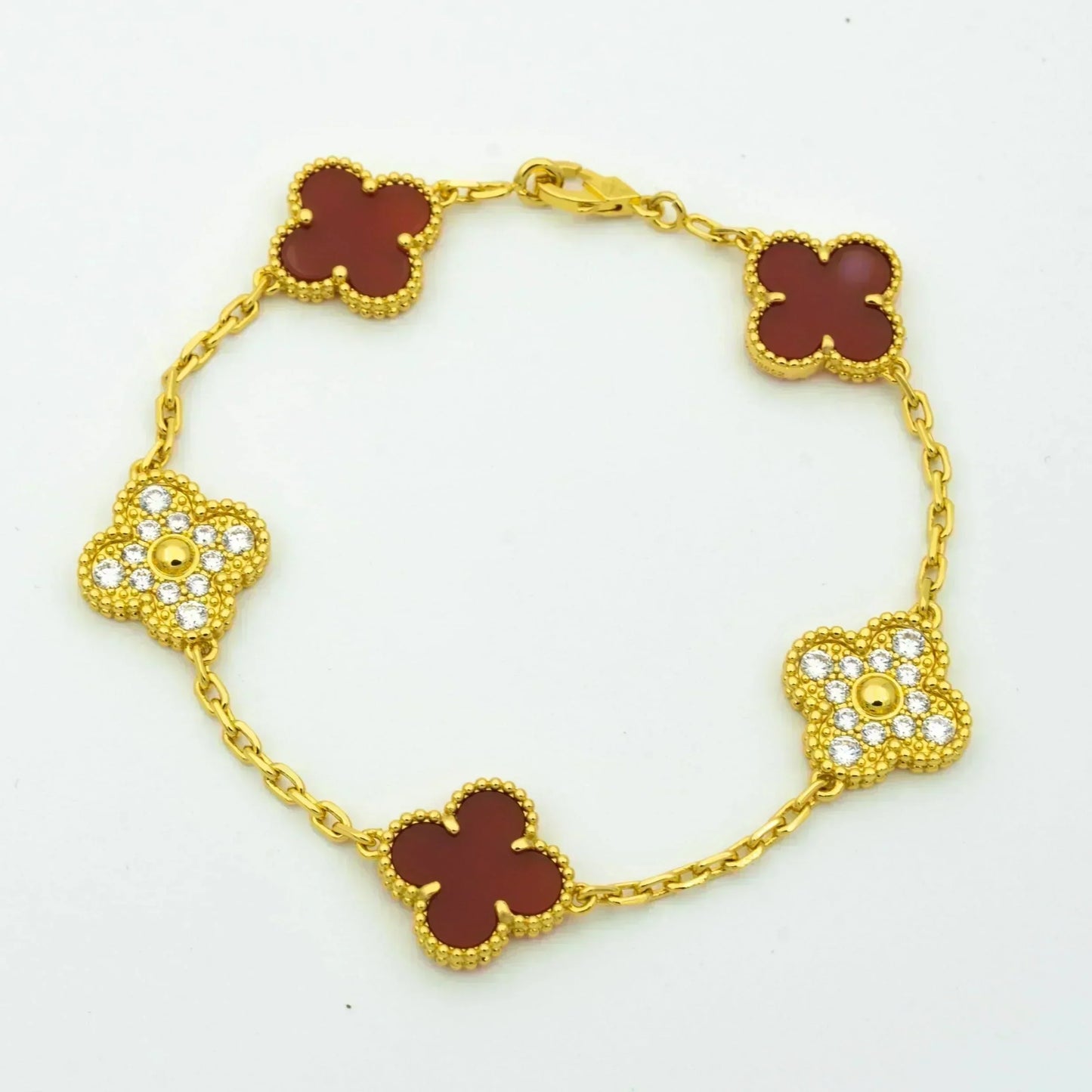 [Regal Jewels]CLOVER 5 MOTIFS CARNELIAN DIAMOND BRACELET